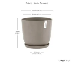 Ecopots Blumentöpfe & Übertöpfe - Kunststoff-Topf Oslo mit Wassersystem, rund Taupe