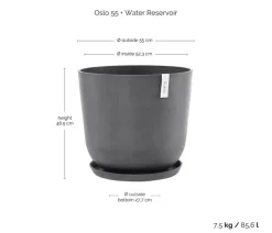 Ecopots Blumentöpfe & Übertöpfe - Kunststoff-Topf Oslo mit Wassersystem, rund Grau