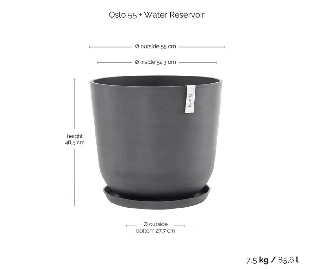 Ecopots Blumentöpfe & Übertöpfe - Kunststoff-Topf Oslo mit Wassersystem, rund Grau
