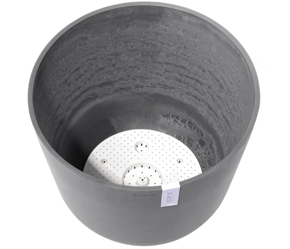 Ecopots Blumentöpfe & Übertöpfe - Kunststoff-Topf Oslo mit Wassersystem, rund Grau