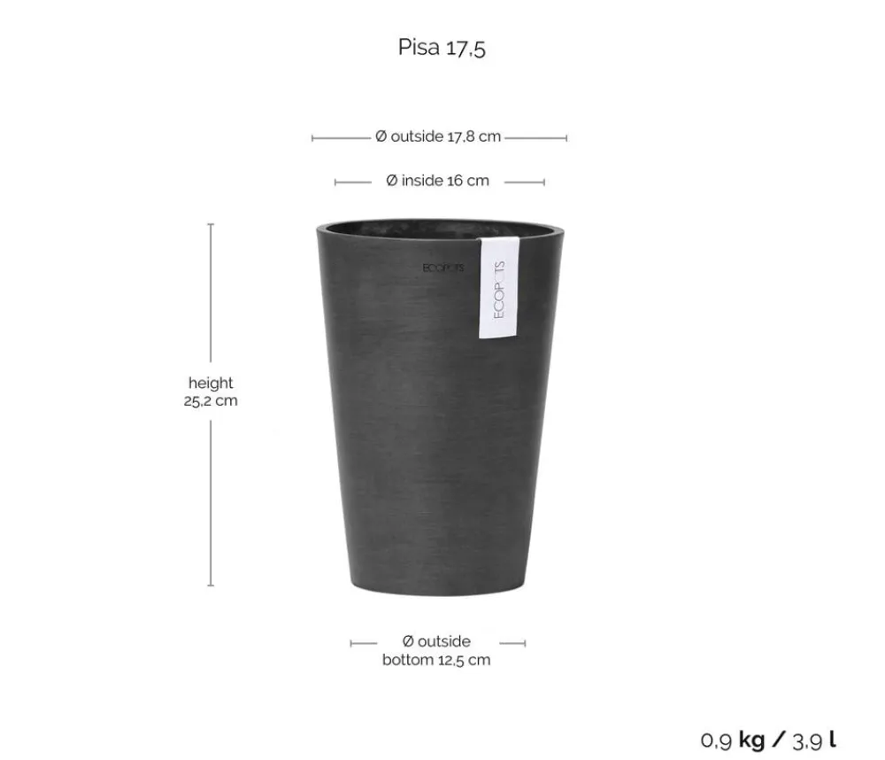 Ecopots Kunststoff-Topf Pisa Dunkelgrau