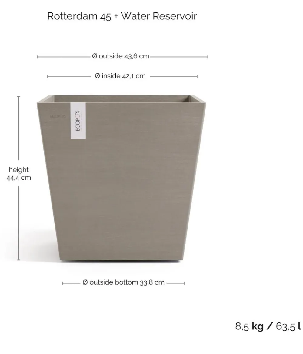 Ecopots Blumentöpfe & Übertöpfe > Kunststoff-Topf Rotterdam mit Wassersystem, quadratisch