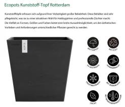 Ecopots Kunststoff-Topf Rotterdam mit Wassersystem, quadratisch Dunkelgrau Best