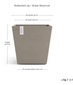 Ecopots Blumentöpfe & Übertöpfe > Kunststoff-Topf Rotterdam mit Rollen und Wassersystem, quadratisch