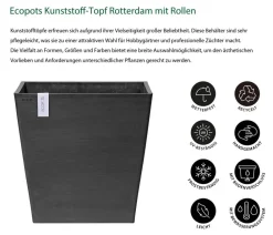 Ecopots Blumentöpfe & Übertöpfe > Kunststoff-Topf Rotterdam mit Rollen und Wassersystem, quadratisch