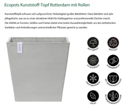 Ecopots Blumentöpfe & Übertöpfe > Kunststoff-Topf Rotterdam mit Rollen und Wassersystem, quadratisch