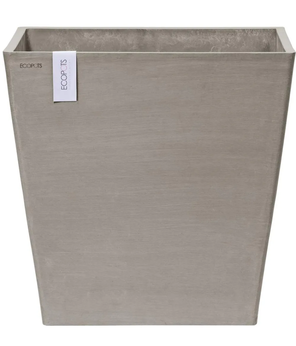 Ecopots Blumentöpfe & Übertöpfe - Kunststoff-Topf Rotterdam mit Rollen und Wassersystem, quadratisch Taupe