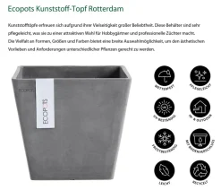 Ecopots Kunststoff-Topf Rotterdam, quadratisch Grau Discount