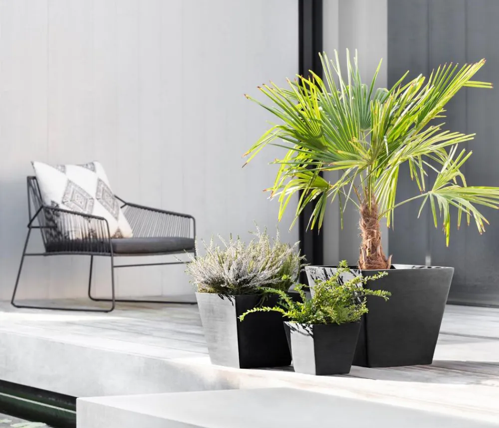 Ecopots Blumentöpfe & Übertöpfe - Kunststoff-Topf Rotterdam, quadratisch Dunkelgrau
