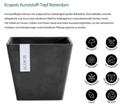 Ecopots Blumentöpfe & Übertöpfe - Kunststoff-Topf Rotterdam, quadratisch Dunkelgrau