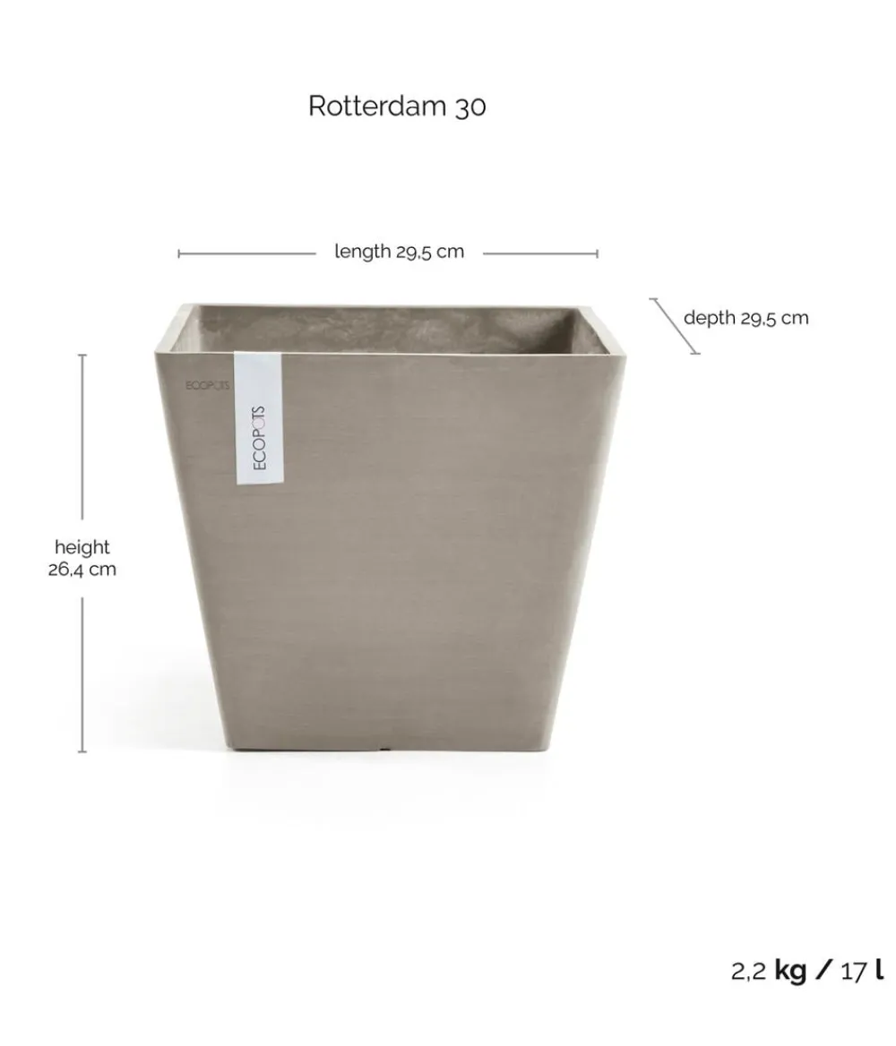 Ecopots Blumentöpfe & Übertöpfe - Kunststoff-Topf Rotterdam, quadratisch Taupe