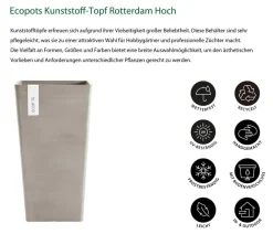 Ecopots Kunststoff-Topf Rotterdam Hoch, quadratisch Taupe Best