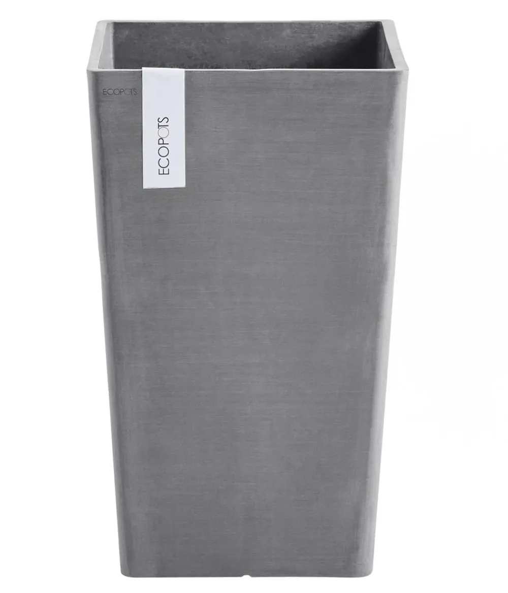 Ecopots Vasen|Blumentöpfe & Übertöpfe - Kunststoff-Topf Rotterdam Hoch, quadratisch Grau