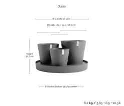 Ecopots Kunststoff-Topf-Set Dubai mit Untersetzer, 4-teilig Grau