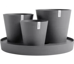 Ecopots Kunststoff-Topf-Set Dubai mit Untersetzer, 4-teilig Grau