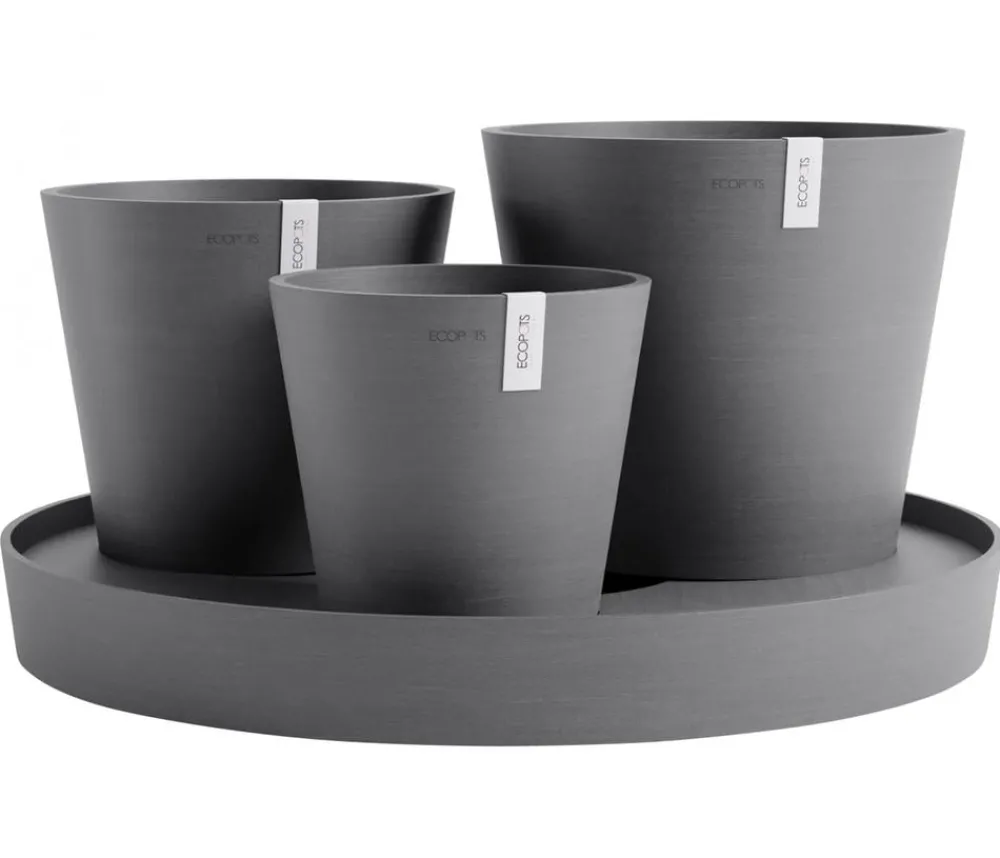 Ecopots Kunststoff-Topf-Set Dubai mit Untersetzer, 4-teilig Grau