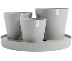 Ecopots Kunststoff-Topf-Set Dubai mit Untersetzer, 4-teilig Hellgrau Best