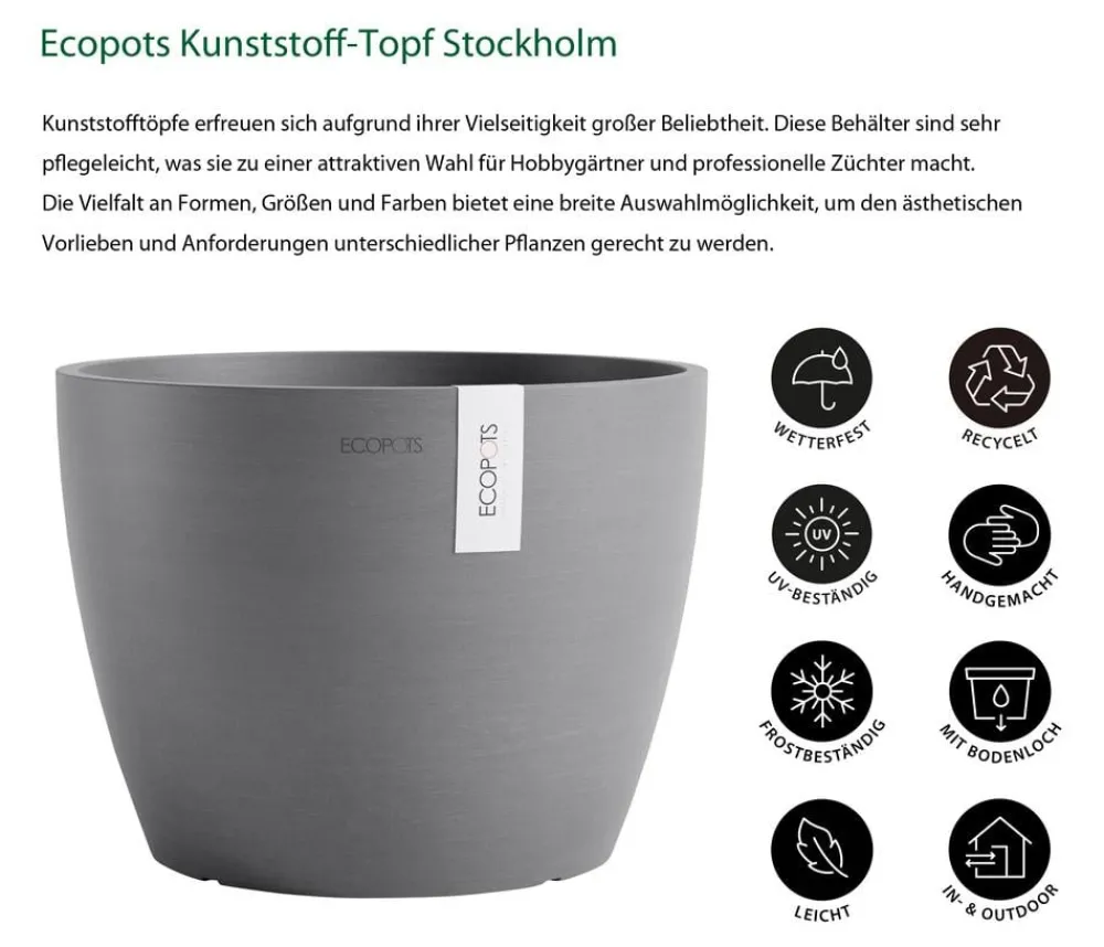 Ecopots Blumentöpfe & Übertöpfe > Kunststoff-Topf Stockholm, rund