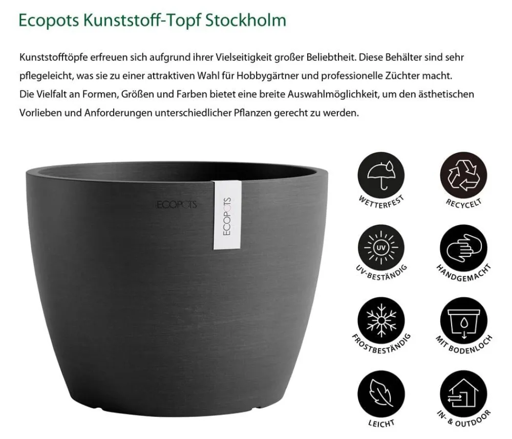 Ecopots Blumentöpfe & Übertöpfe > Kunststoff-Topf Stockholm, rund
