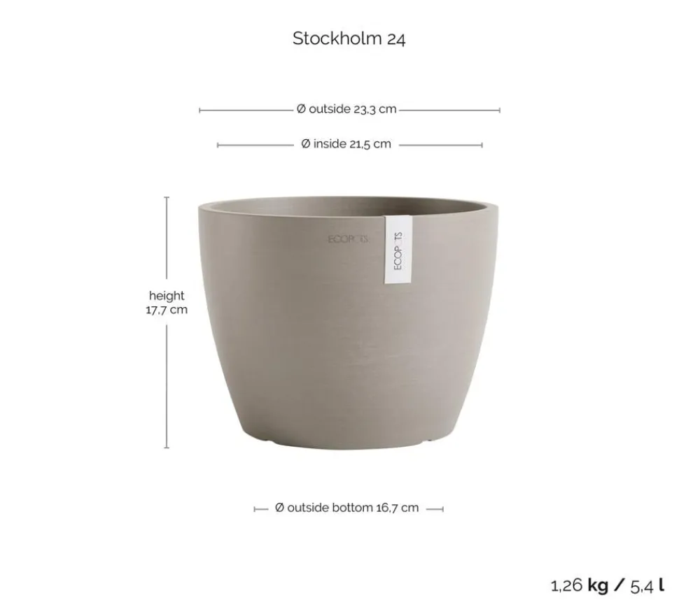 Ecopots Kunststoff-Topf Stockholm, rund Taupe Outlet