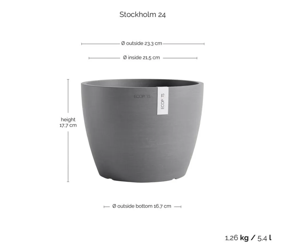 Ecopots Blumentöpfe & Übertöpfe - Kunststoff-Topf Stockholm, rund Grau