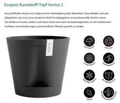 Ecopots Kunststoff-Topf Venice 2, rund Dunkelgrau Clearance