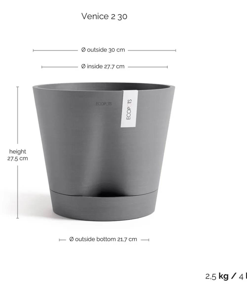Ecopots Blumentöpfe & Übertöpfe - Kunststoff-Topf Venice 2, rund Grau
