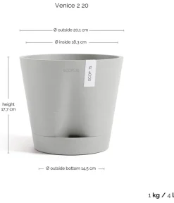 Ecopots Kunststoff-Topf Venice 2, rund Hellgrau