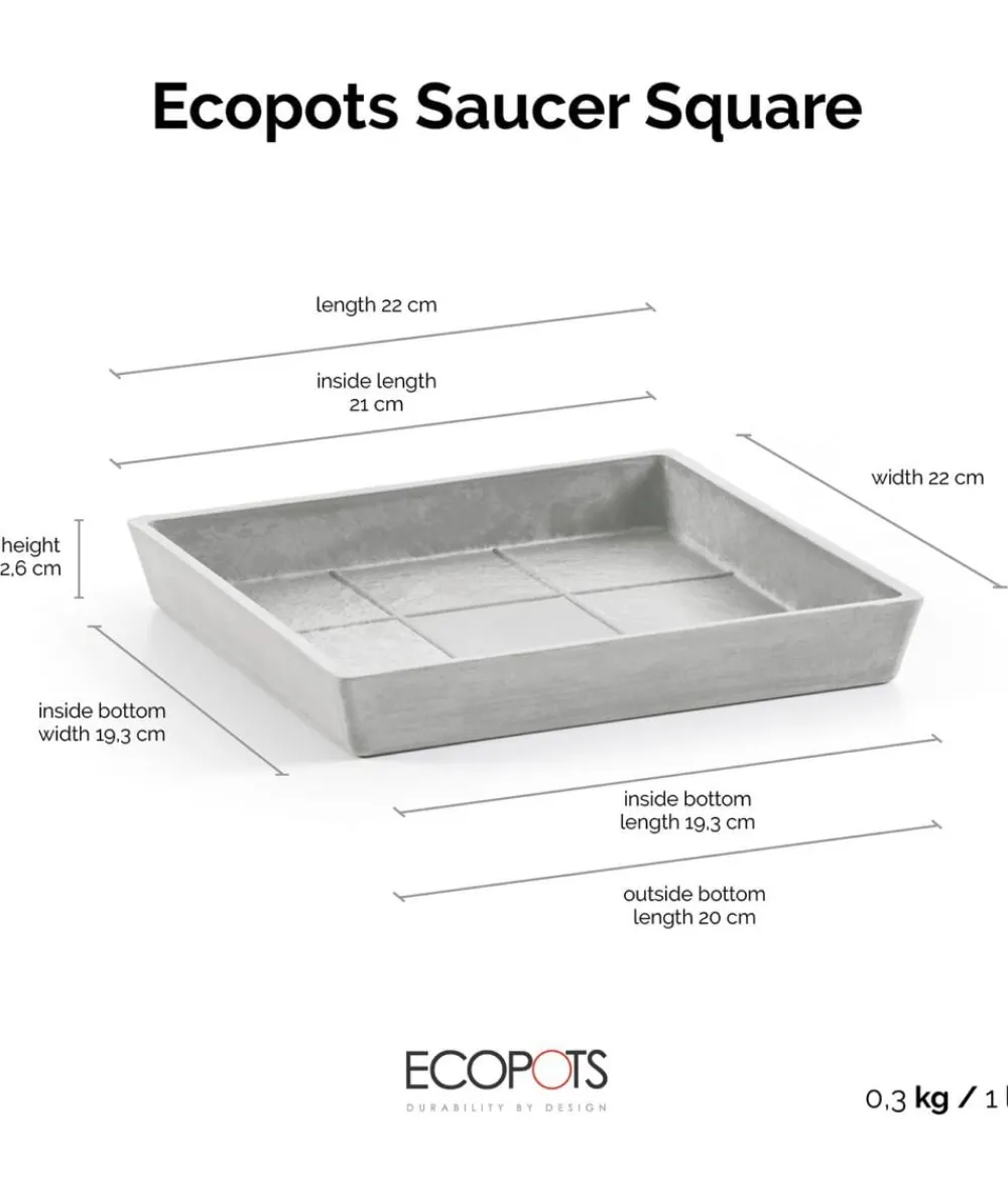 Ecopots Kunststoff-Untersetzer Rotterdam, quadratisch Hellgrau New