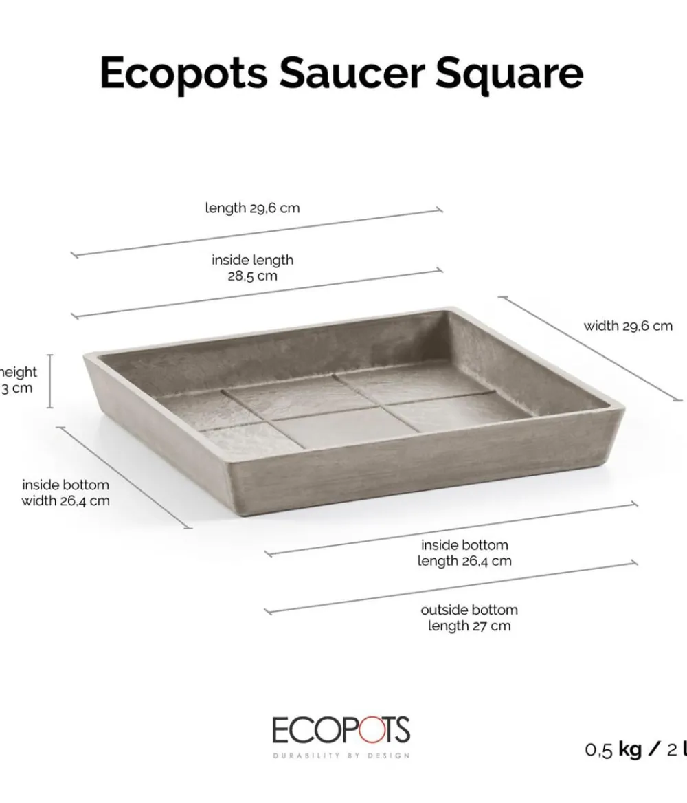 Ecopots Blumentopf Untersetzer - Kunststoff-Untersetzer Rotterdam, quadratisch Taupe
