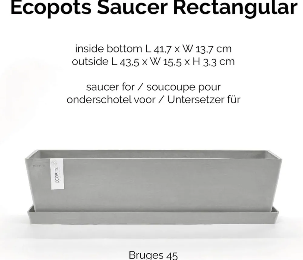 Ecopots Blumentopf Untersetzer - Kunststoff-Untersetzer Bruges, rechteckig Hellgrau