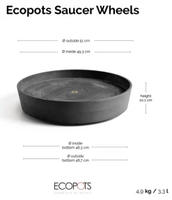 Ecopots Blumentopf Untersetzer - Kunststoff-Untersetzer Amsterdam, rund, mit Rollen Dunkelgrau