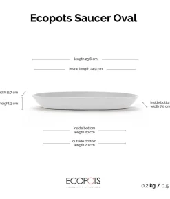 Ecopots Blumentopf Untersetzer - Kunststoff-Untersetzer Sofia lang, oval Weiß
