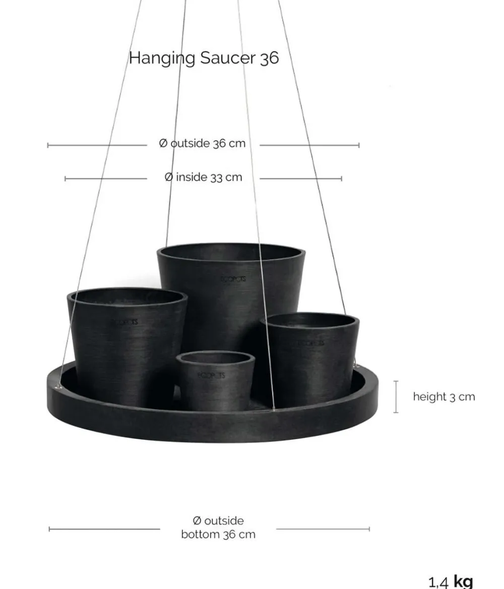 Ecopots Kunststoff-Untersetzer hängend, rund, ca. Ø36/H3 cm Dunkelgrau Discount