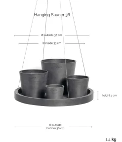 Ecopots Blumentopf Untersetzer|Blumenampeln & -Schalen - Kunststoff-Untersetzer hängend, rund, ca. Ø36/H3 cm Grau