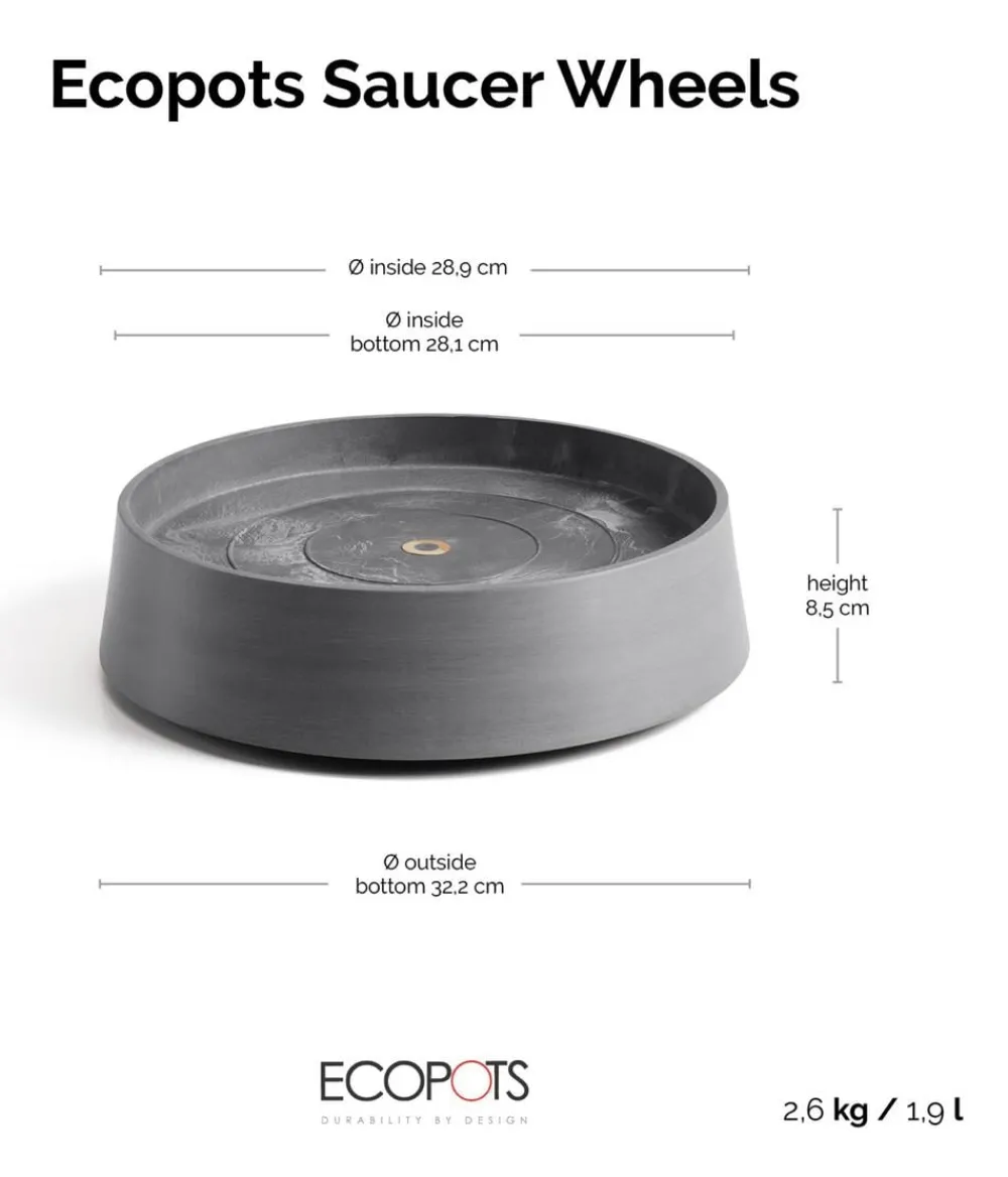 Ecopots Kunststoff-Untersetzer Oslo, rund, mit Rollen Grau Discount