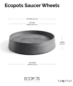 Ecopots Rolluntersetzer|Blumentopf Untersetzer - Kunststoff-Untersetzer Oslo, rund, mit Rollen Grau