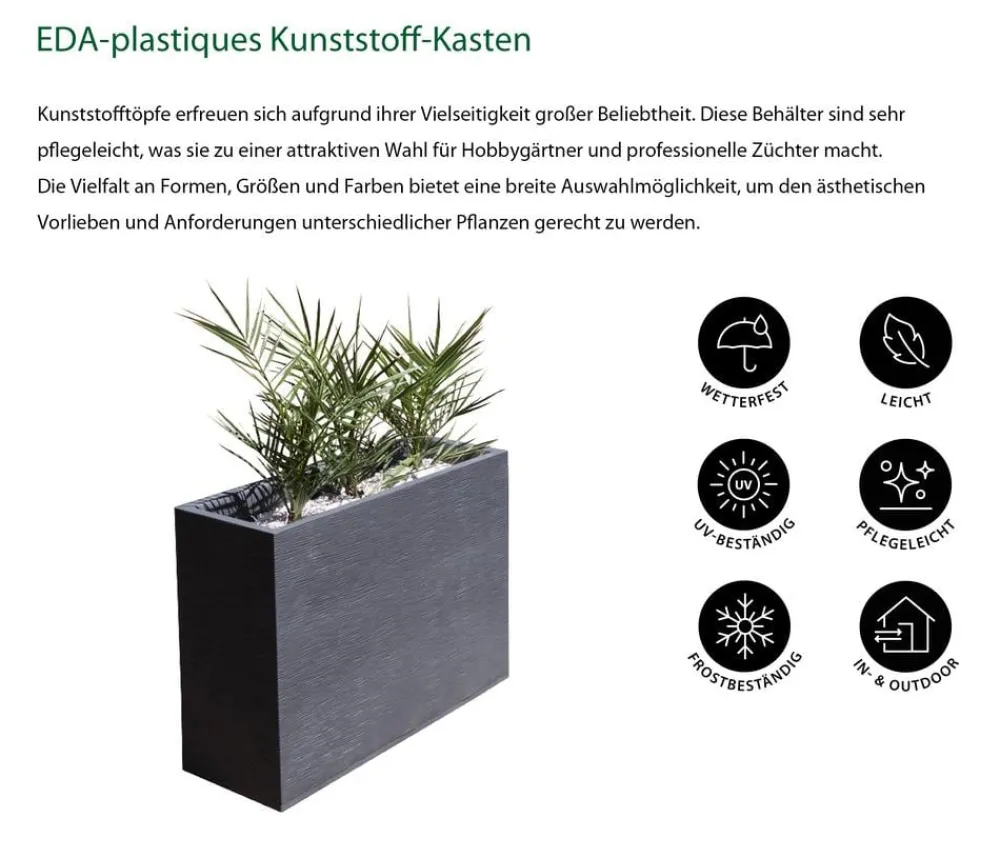 EDA Pflanzkübel & Blumenkästen > Kunststoff-Kasten Graphit, gerillt, rechteckig,