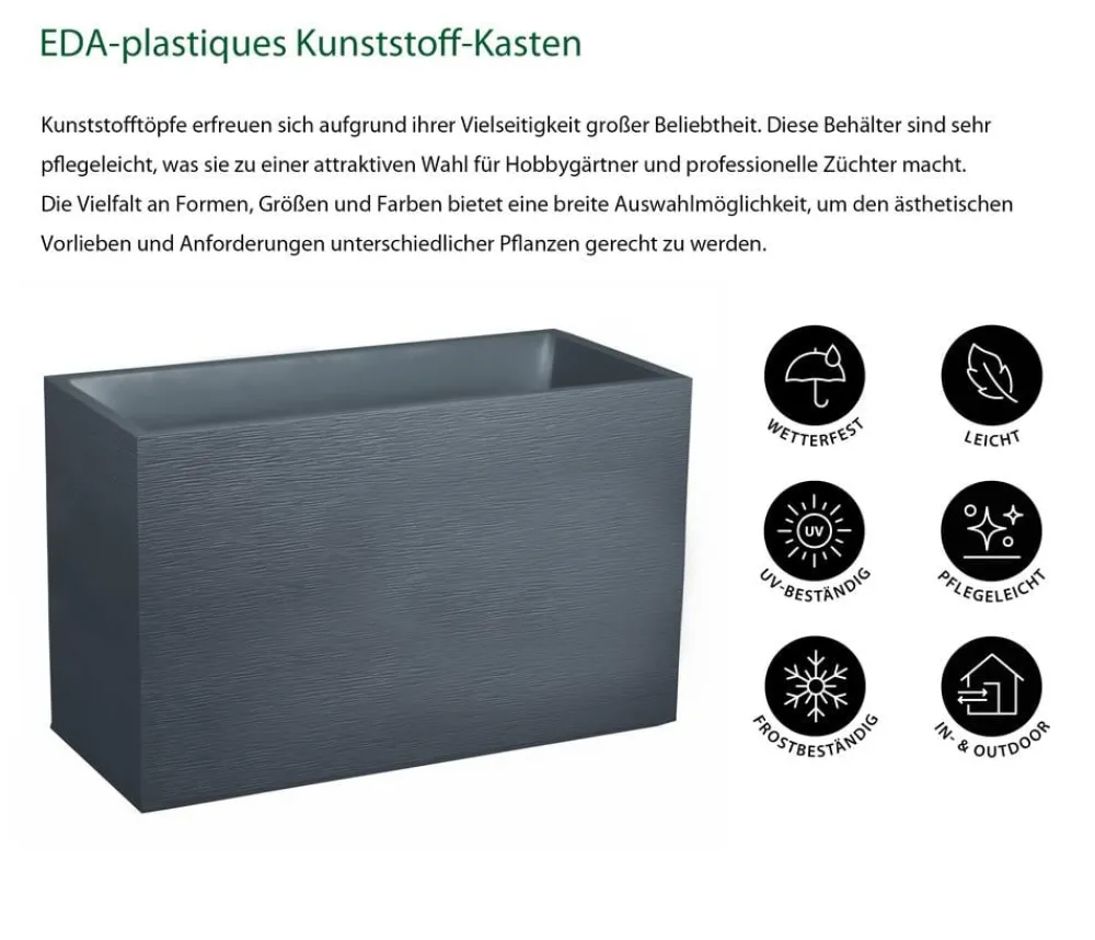 EDA Kunststoff-Kasten Graphit, gerillt, rechteckig, Anthrazit Sale
