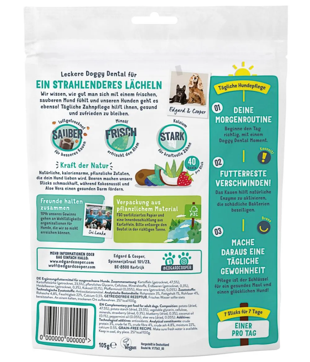Edgard & Cooper® Hundeleckerlies|Funktionelle Leckerlies > Edgard & Cooper Hundesnack Doggy Dental, Minzöl & Erdbeere