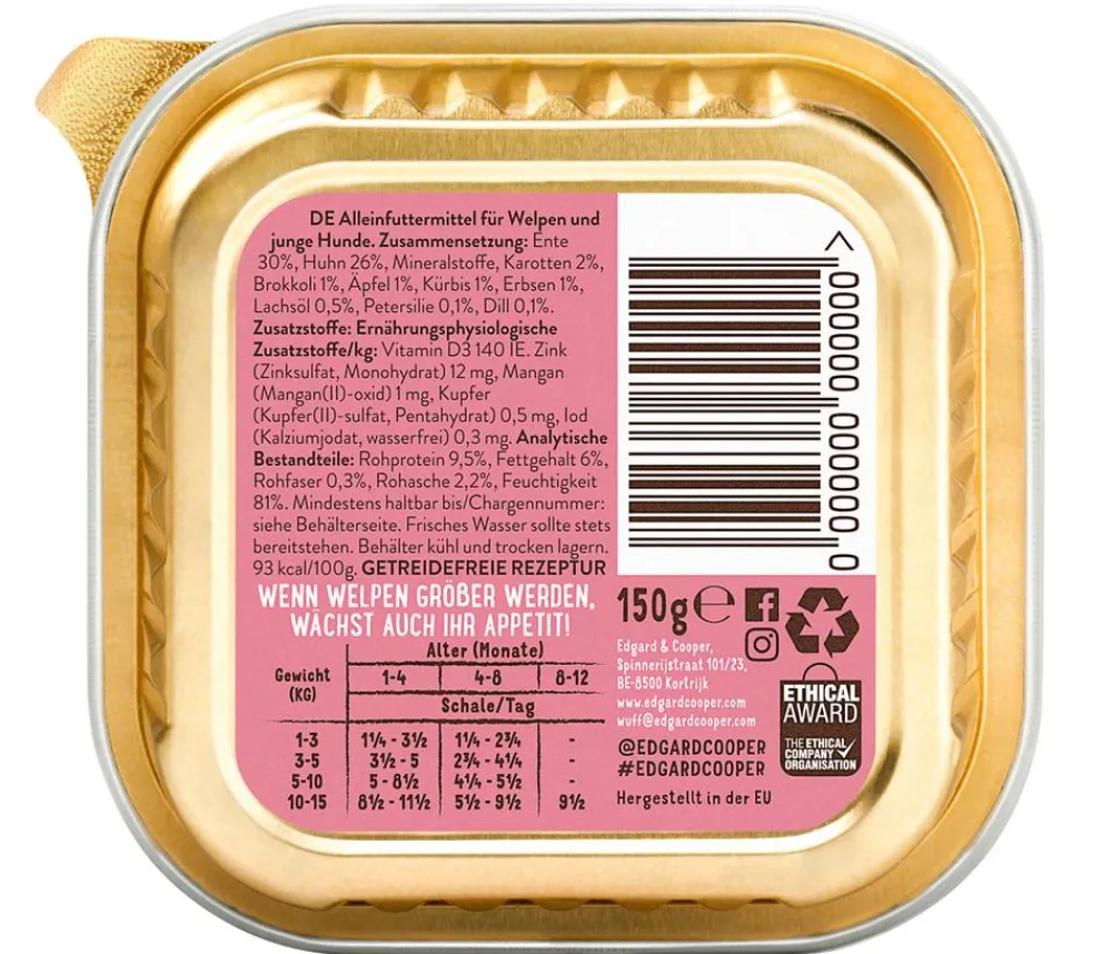 Edgard & Cooper® Nassfutter Hund > Edgard & Cooper Nassfutter für Hunde, Sagenhafte Ente & Huhn, Junior, 11 x 150 g