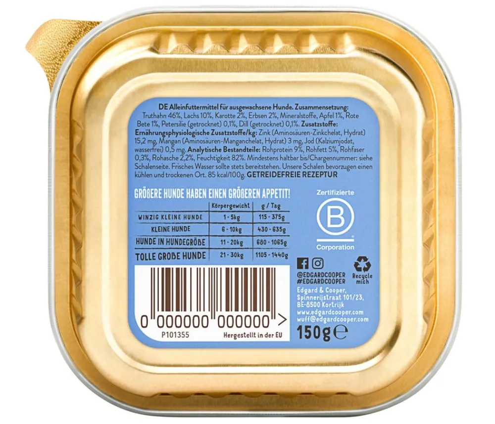 Edgard & Cooper® Nassfutter Hund - Edgard & Cooper Nassfutter für Hunde, Leckerer Lachs & Truthahn Adult, 11 x 150 g