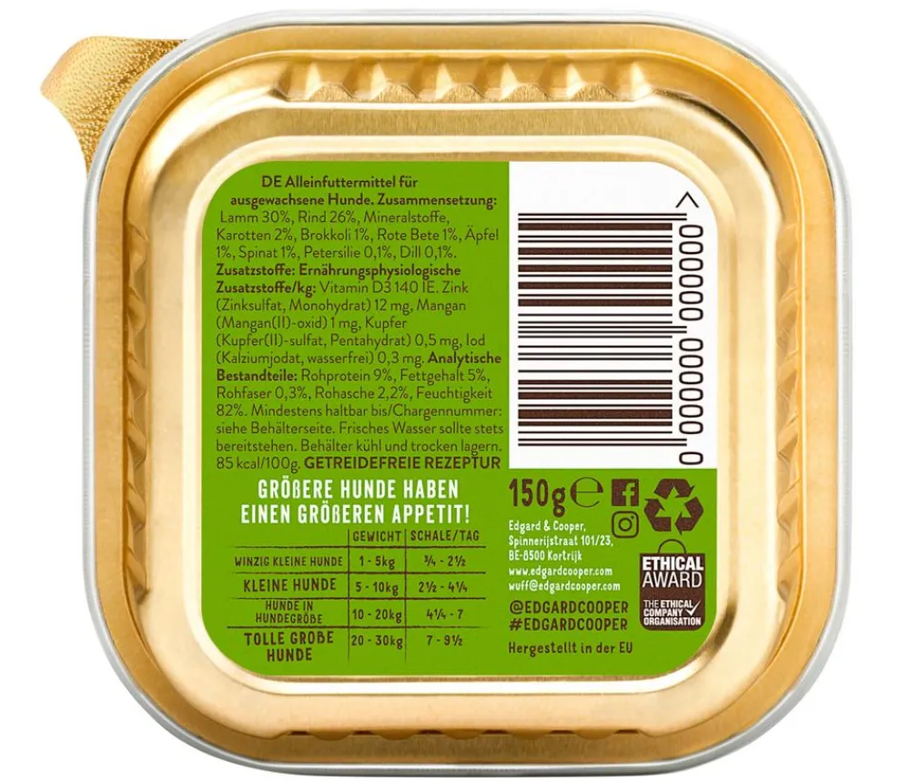 Edgard & Cooper® Nassfutter Hund - Edgard & Cooper Nassfutter für Hunde, Unwiderstehliches Lamm & Rind Adult, 11 x 150 g