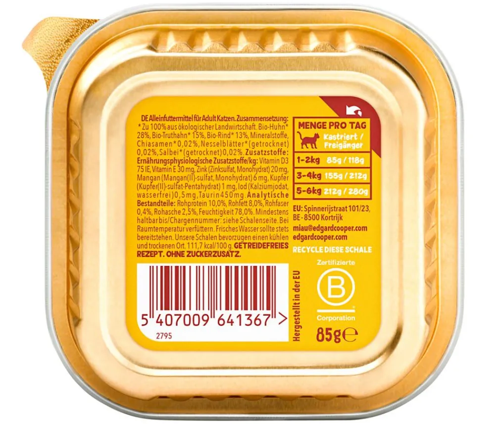 Edgard & Cooper® Nassfutter Katze - Edgard & Cooper Nassfutter für Katzen Bio Truthahn & Huhn Paté Adult, 16 x 85 g