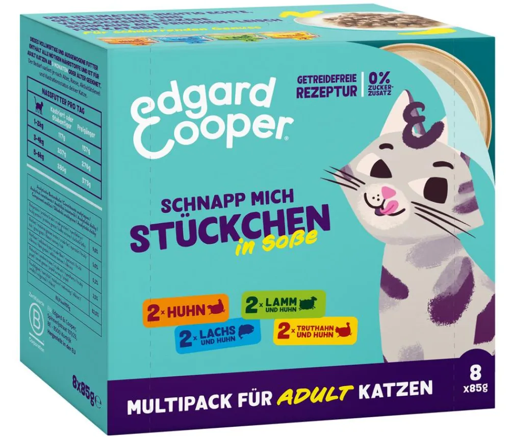 Edgard & Cooper® Nassfutter Katze > Edgard & Cooper Nassfutter für Katzen Mischpaket Stückchen in Soße Adult, 6 x 8x85 g