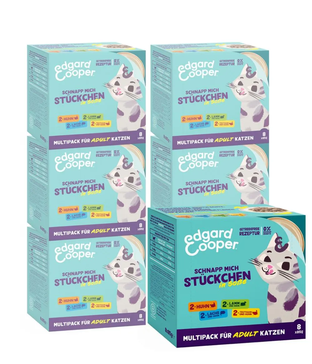 Edgard & Cooper® Nassfutter Katze > Edgard & Cooper Nassfutter für Katzen Mischpaket Stückchen in Soße Adult, 6 x 8x85 g