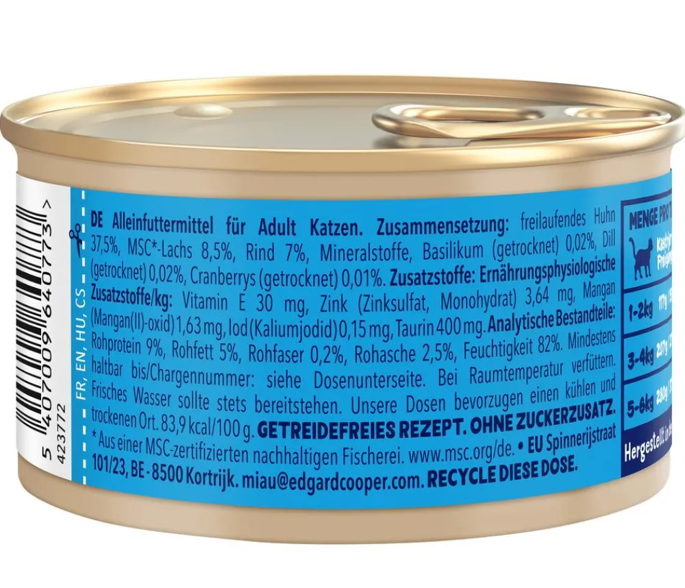 Edgard & Cooper® Nassfutter Katze - Edgard & Cooper Nassfutter für Katzen Pazifischer Lachs & Freilaufhuhn Stückchen in Soße Adult, 18 x 85 g