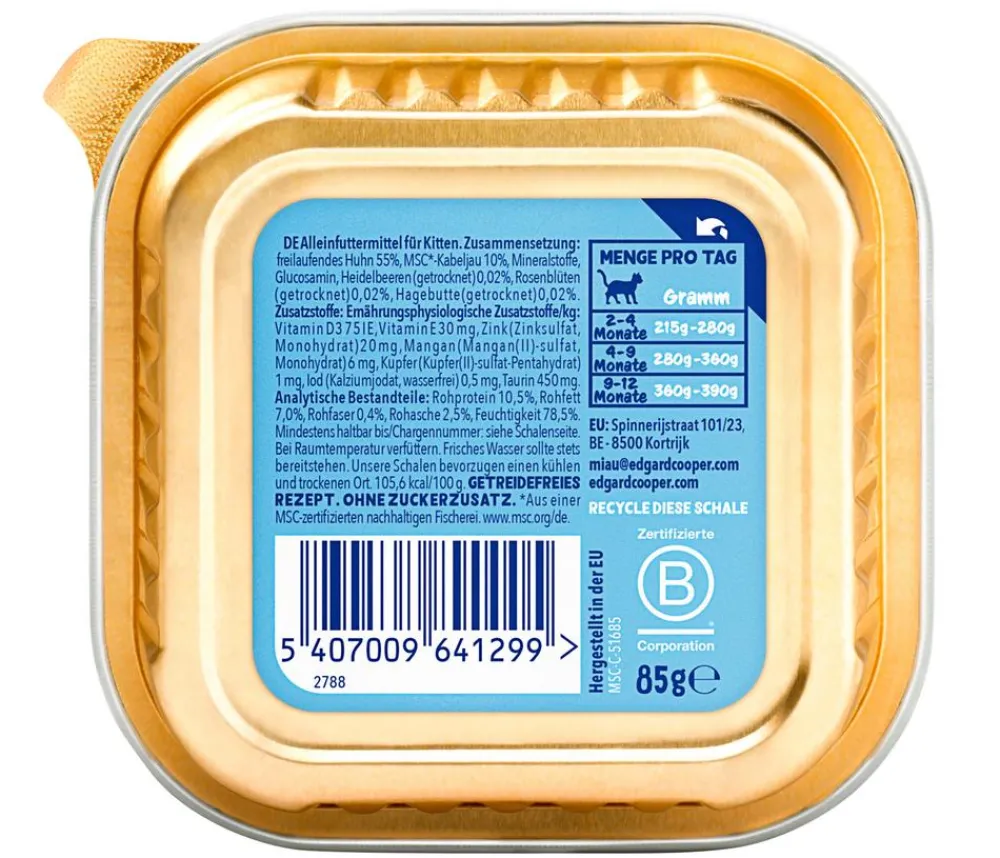 Edgard & Cooper® Nassfutter Katze > Edgard & Cooper Nassfutter für Katzen MSC-Kabeljau & Freilaufhuhn Paté, Kitten, 16 x 85 g
