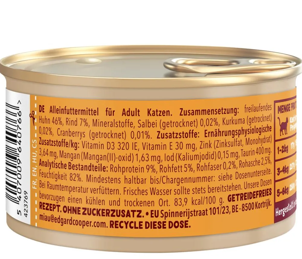 Edgard & Cooper® Nassfutter Katze - Edgard & Cooper Nassfutter für Katzen Freilaufhuhn Stückchen in Soße Adult, 18 x 85 g