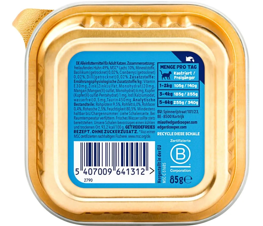 Edgard & Cooper® Nassfutter Katze > Edgard & Cooper Nassfutter für Katzen MSC-Lachs & Freilaufhuhn Paté Adult, 16 x 85 g